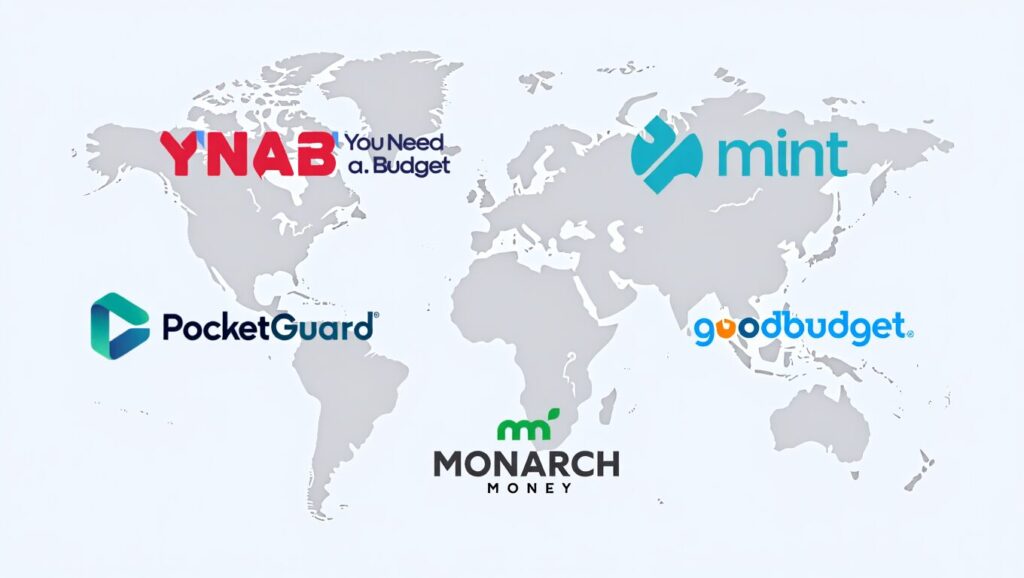 Best Budgeting Apps for Digital Nomads in 2025 15 apps collage map