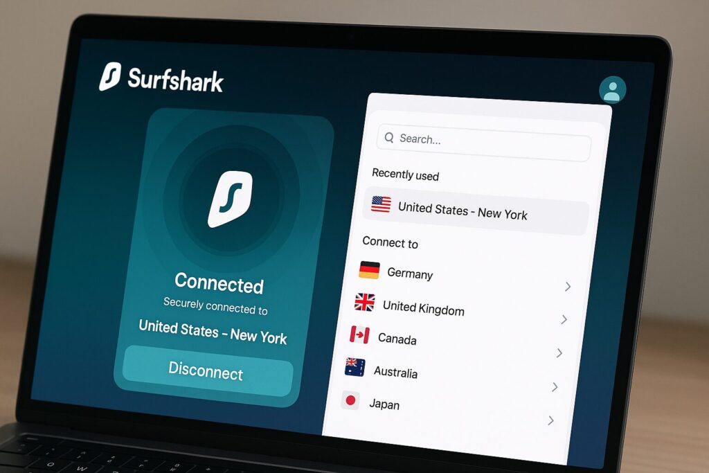 Best VPNs for Secure Online Banking for Digital Nomads (2025 Guide) 5 surfshark interface