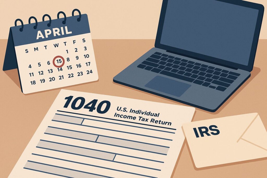 Best US Tax Software for Digital Nomads in 2025! 2 US tax filing deadline and Form 1040 concept illustration