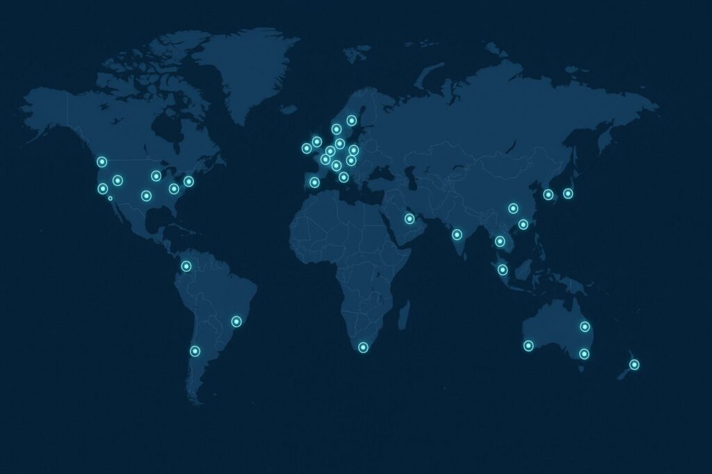 Why US Digital Nomads Need Encrypted Apps in 2025 5 World map showing VPN server locations around the globe