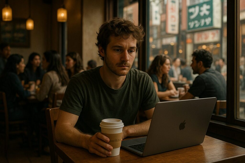 What Nobody Tells You About Being a Digital Nomad 2025 2 Digital nomad working alone in foreign café, feeling isolated