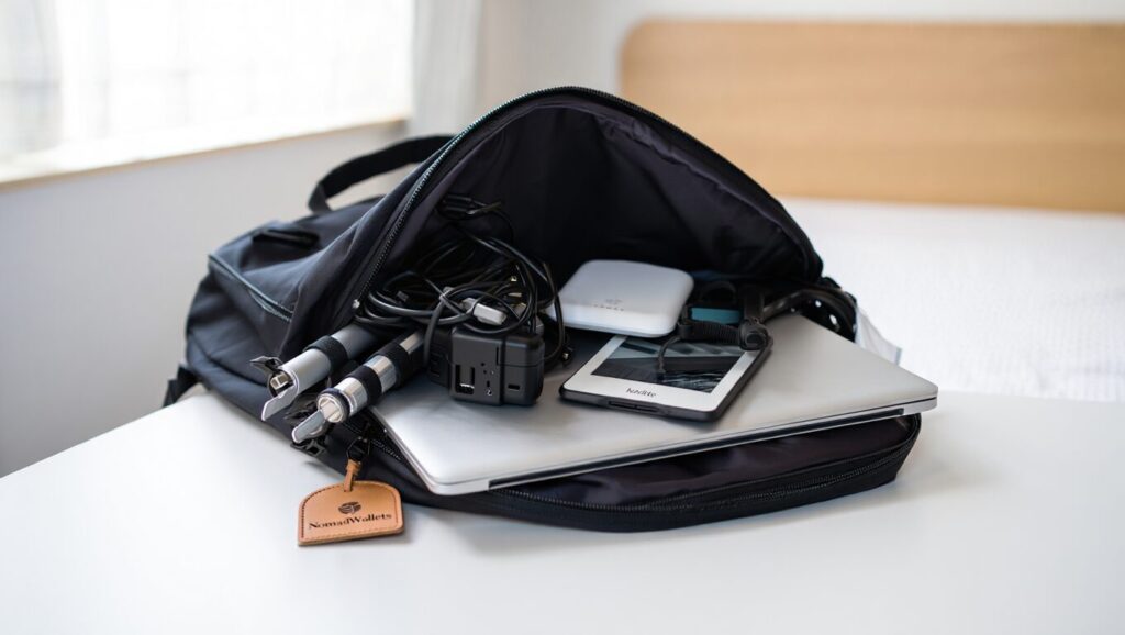 Best Devices for Digital Nomads to Pack for Long-Term Travel (2025 Guide) 2 Backpack with neatly packed tech gear for digital nomads