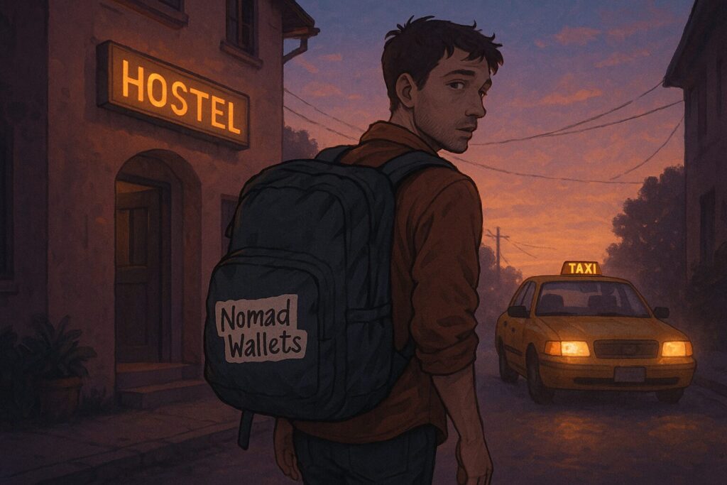 What Nobody Tells You About Being a Digital Nomad 2025 4 Digital nomad leaving hostel with emotional look at sunrise