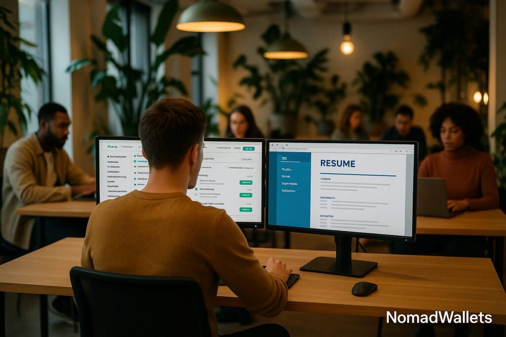 How to Become a Digital Nomad in 2025: A Step-by-Step Guide 4 Freelancer searching remote jobs from a trendy co-working space