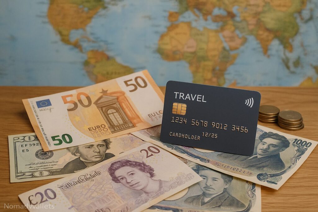 Best Credit Cards for Digital Nomads in 2025: Your Ultimate Guide 2 Travel credit card surrounded by multiple currencies
