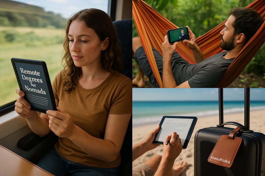 Top Degrees for Aspiring Digital Nomads to Work and Travel the World in 2025 5 Visual showing digital nomads studying while traveling