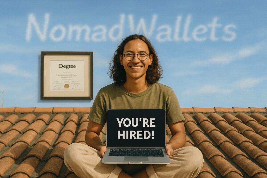 Top Degrees for Aspiring Digital Nomads to Work and Travel the World in 2025 6 Digital nomad celebrating success after using their degree to land remote work