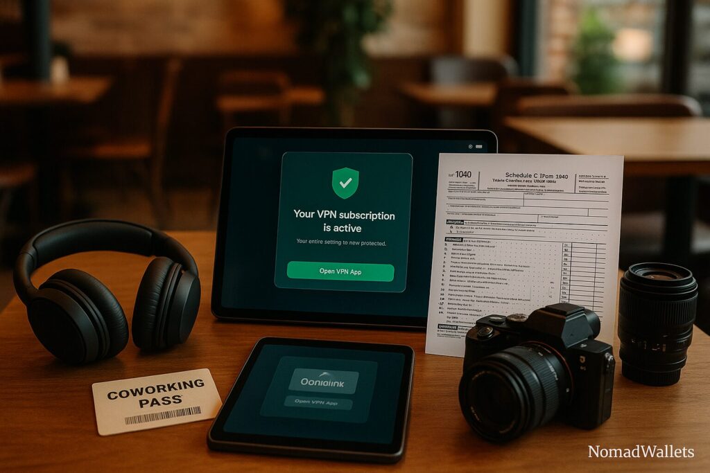 Nomad self-employment deductions like coworking, VPN, and gear on Schedule C.