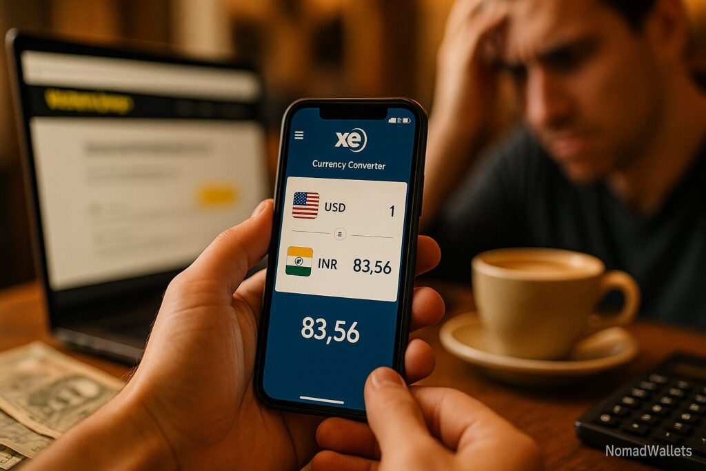 Best Money Transfer Service for Digital Nomads: Wise vs Remitly vs Western Union (2025) 6 Digital nomad calculating international money transfer fees and exchange rate losses