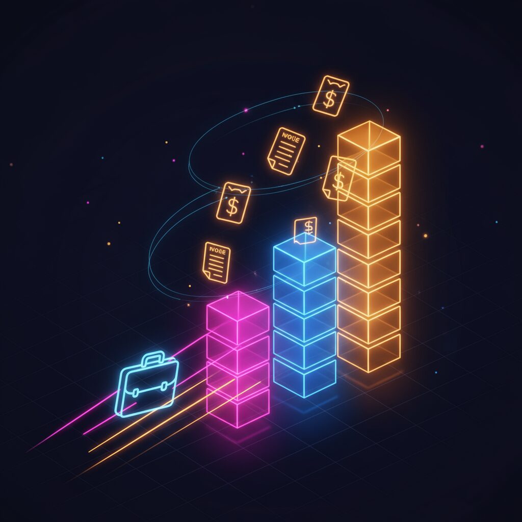 US Digital Nomad Hub: Your Complete Resource Guide 2 Energetic business income illustration with rising chart, invoices, and briefcase conveying growth for location‑independent professionals.