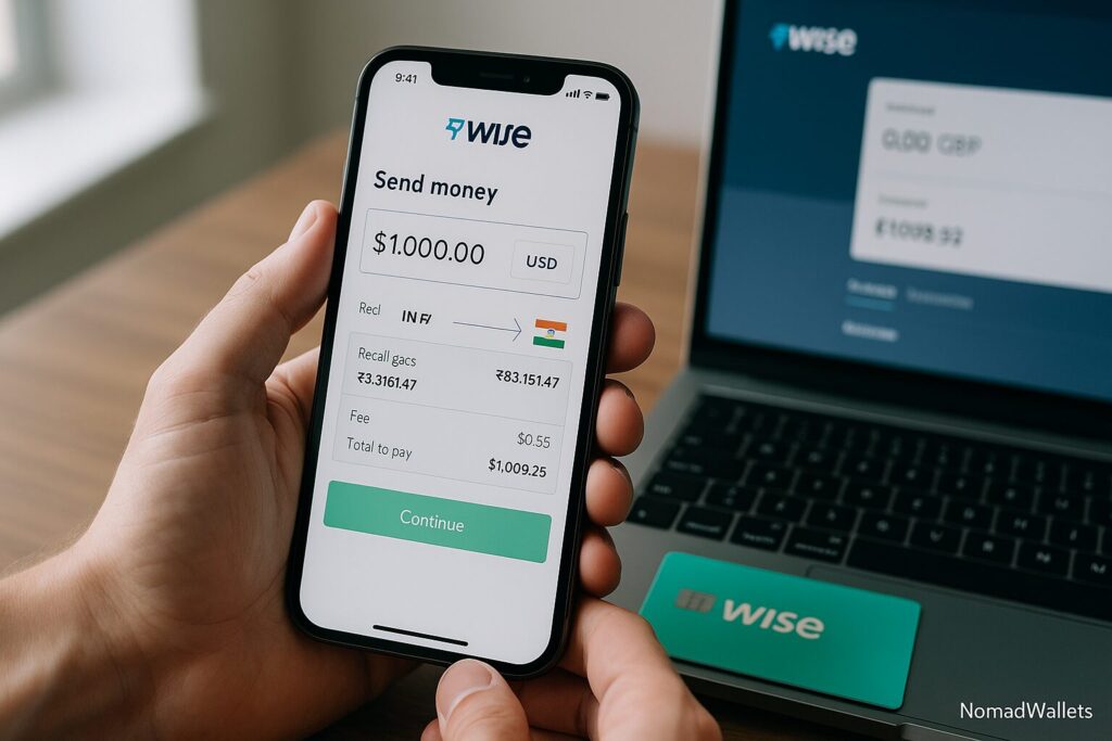 Best Money Transfer Service for Digital Nomads: Wise vs Remitly vs Western Union (2025) 8 Wise app interface showing mid-market exchange rate for international money transfer