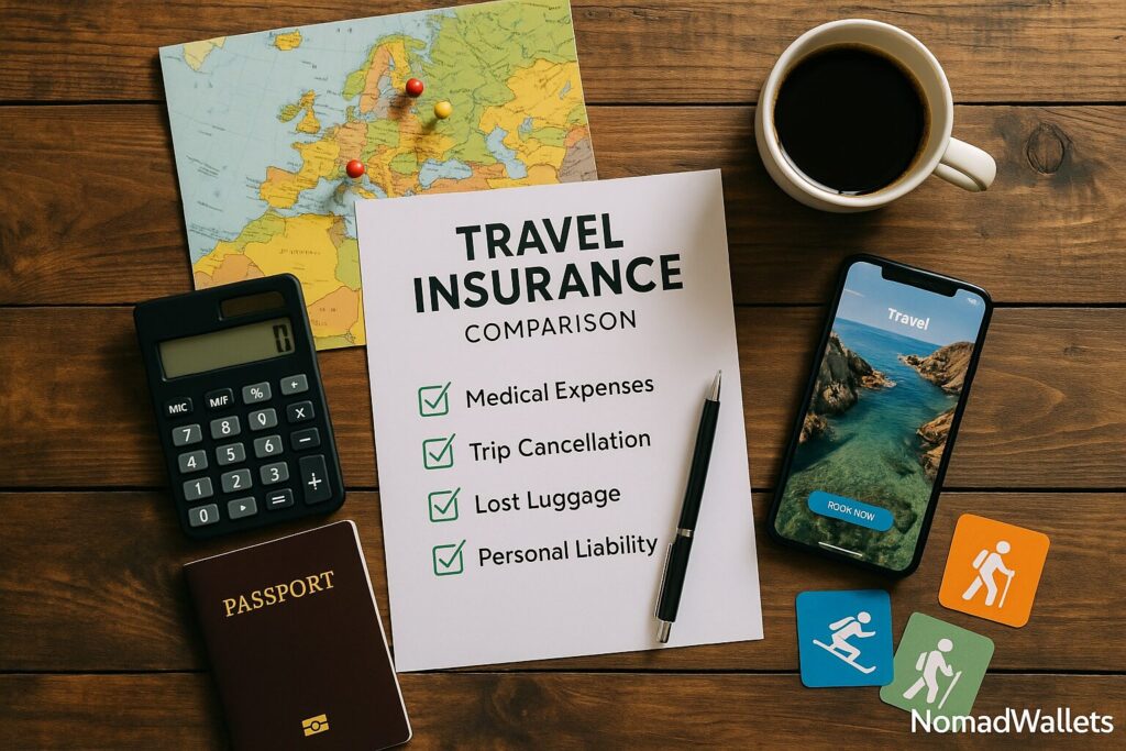 Adventure Sports Travel Insurance: Complete Coverage Guide for Active Nomads (2025) 6 Travel insurance comparison checklist with adventure activity planning materials and documents