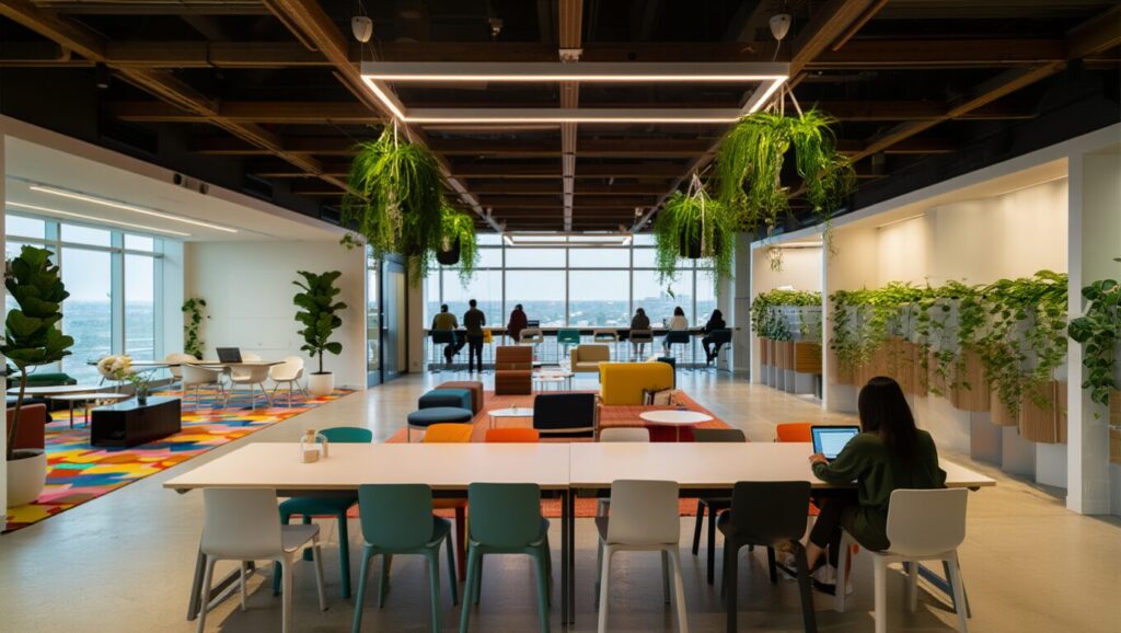 Digital Nomad Networking in 2025: Master Building Real Professional Connections Anywhere 2 Busy coworking space with digital nomads collaborating in open floor plan with modern design and community atmosphere