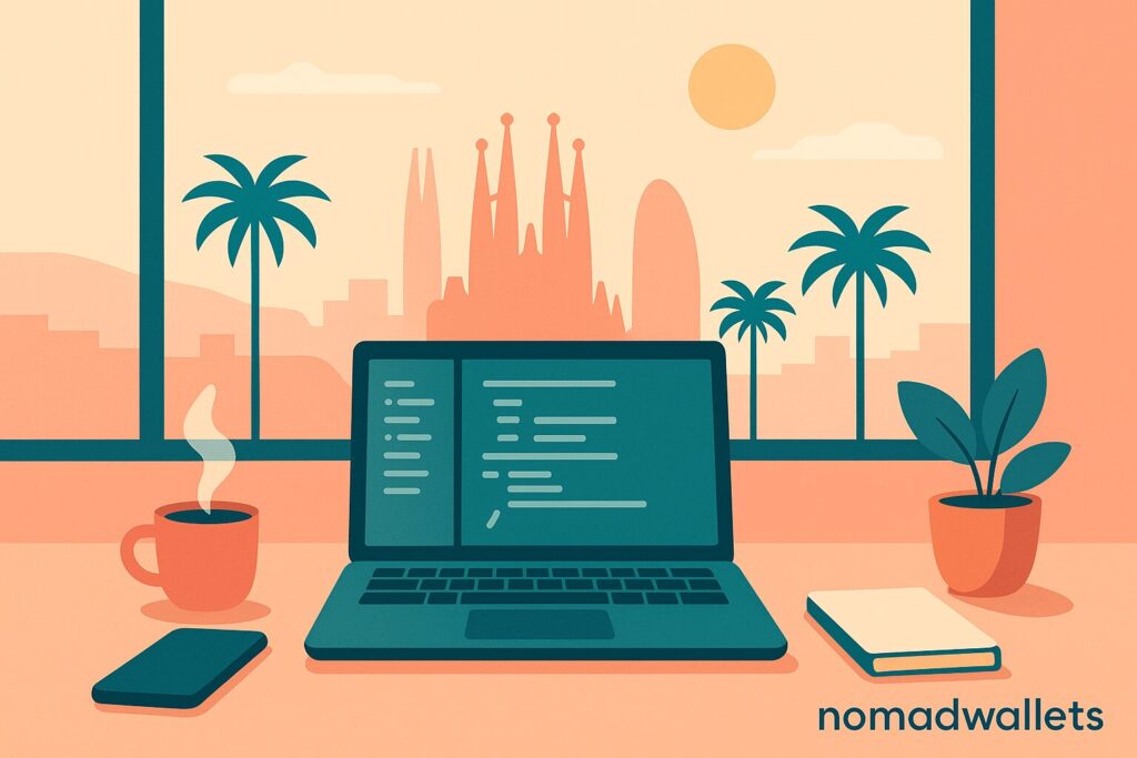 Digital Nomads 2025: The Complete Expert Guide (Everything People Ask Online) 6 Digital nomad lifestyle workspace coworking remote work environment illustration