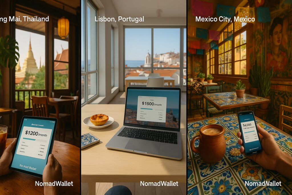 7 Best Digital Nomad Budget Tracking Apps for Multi-Currency Management (2025) 4 Digital nomad budget comparison across three popular locations: Chiang Mai Thailand ($1,200/month), Lisbon Portugal (€1,600/month), and Mexico City Mexico (24,000 MXN/month)