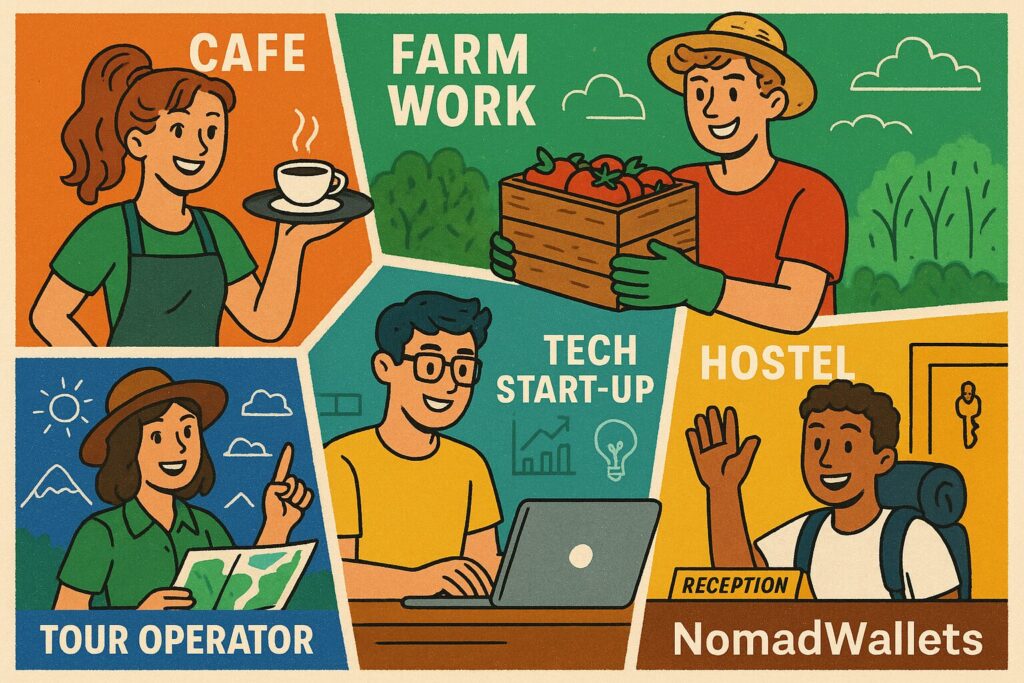 Various job roles for US nomads using working holiday visas.