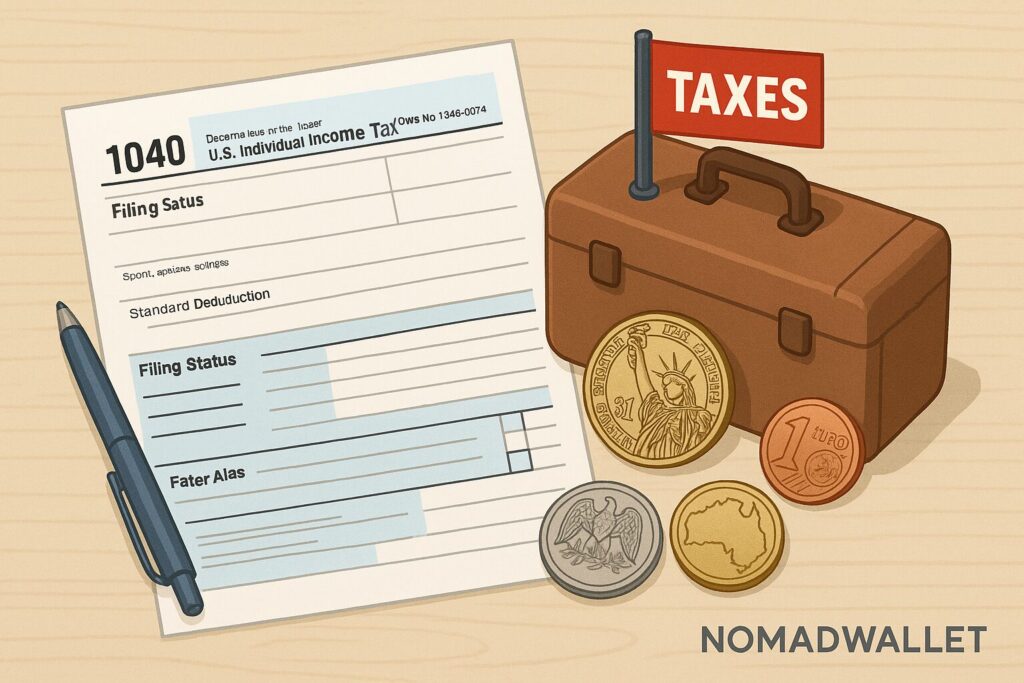US tax documents and foreign coins for nomads abroad.