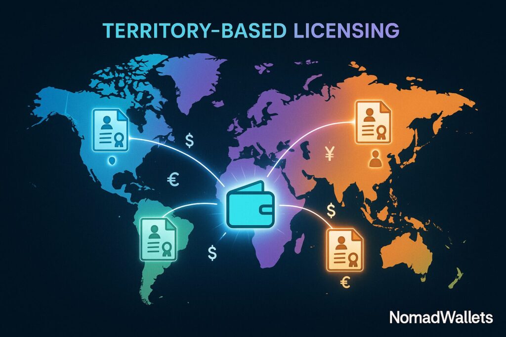 Territory based licensing strategy world map multiple regions IP revenue