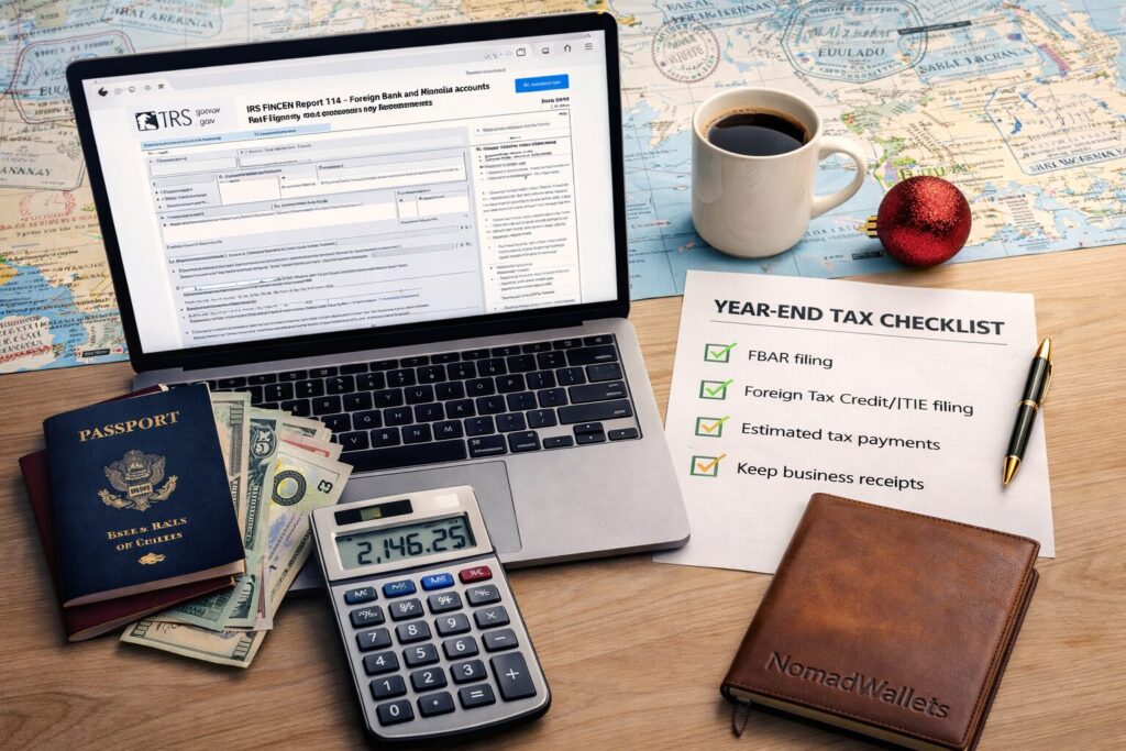 Year end tax checklist for US digital nomads spending Christmas abroad