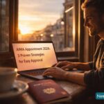 AIMA Appointment 2026: 3 Proven Strategies for Easy Approval 1 A hopeful digital nomad in a Lisbon cafe looking at a glowing laptop screen displaying the article title "AIMA Appointment 2026: 3 Proven Strategies for Easy Approval".