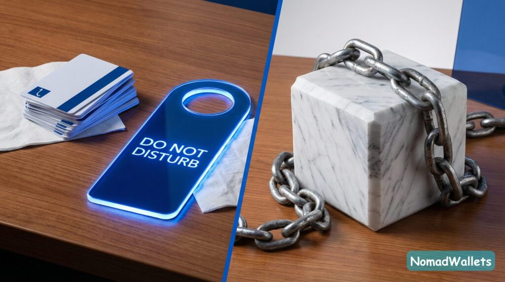 Comparison of temporary residence (hotel key) versus permanent domicile (heavy stone anchor).