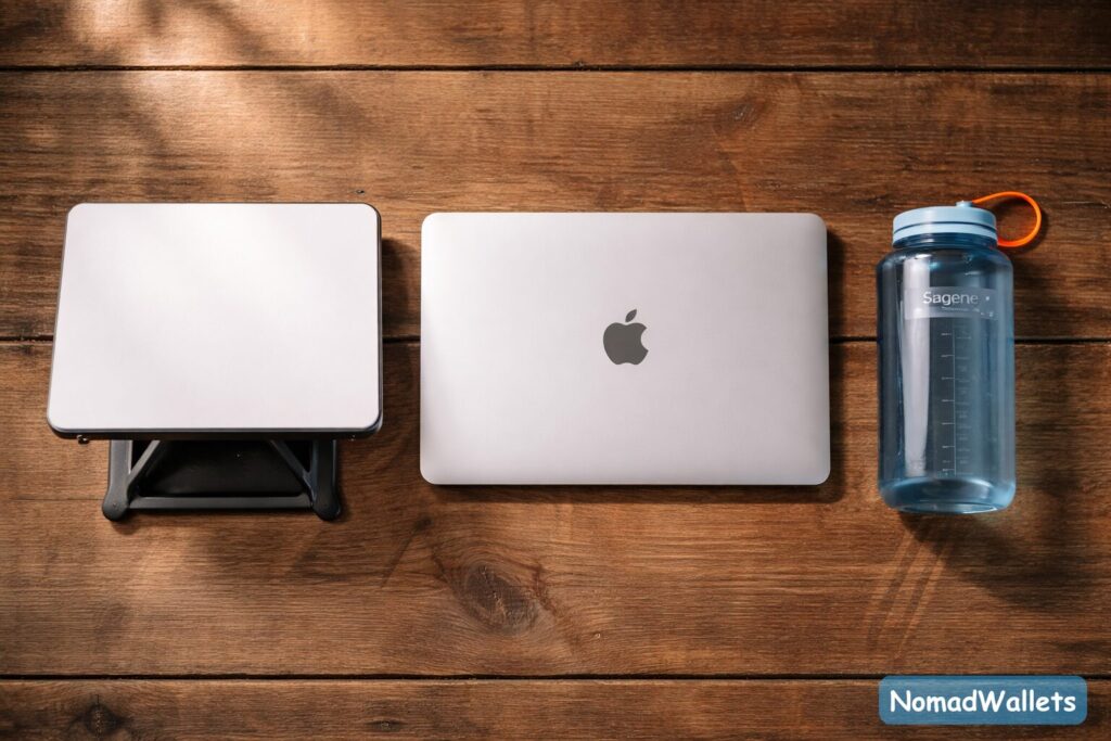 Size comparison showing Starlink Mini next to a MacBook Air to show portability.