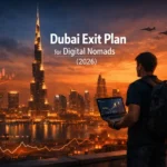 Dubai exit plan for digital nomads 2026 crisis preparedness skyline fintech illustration