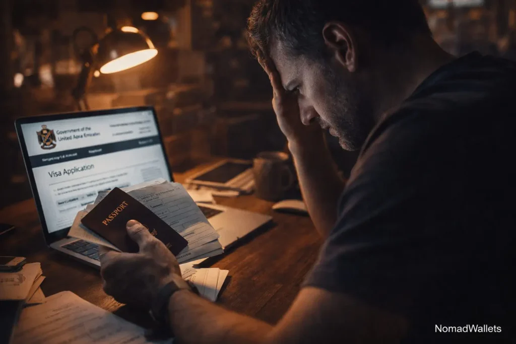 Dubai Exit Plan for Digital Nomads (2026): Emergency Guide If Flights Get Cancelled 7 visa expiration stress digital nomad documents passport travel legal status UAE