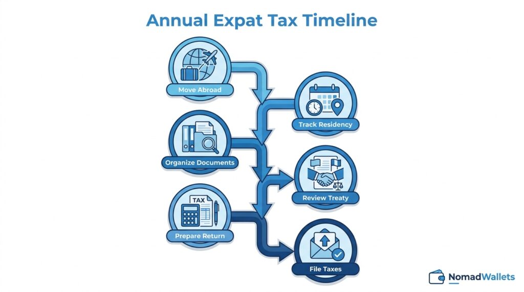Expat Tax Planning Guide 2026: Strategies to Reduce Taxes Legally 19 Annual expat tax planning timeline