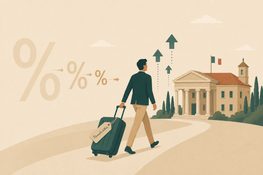 Illustration of a relocating professional benefiting from Italy's Impatriate Regime