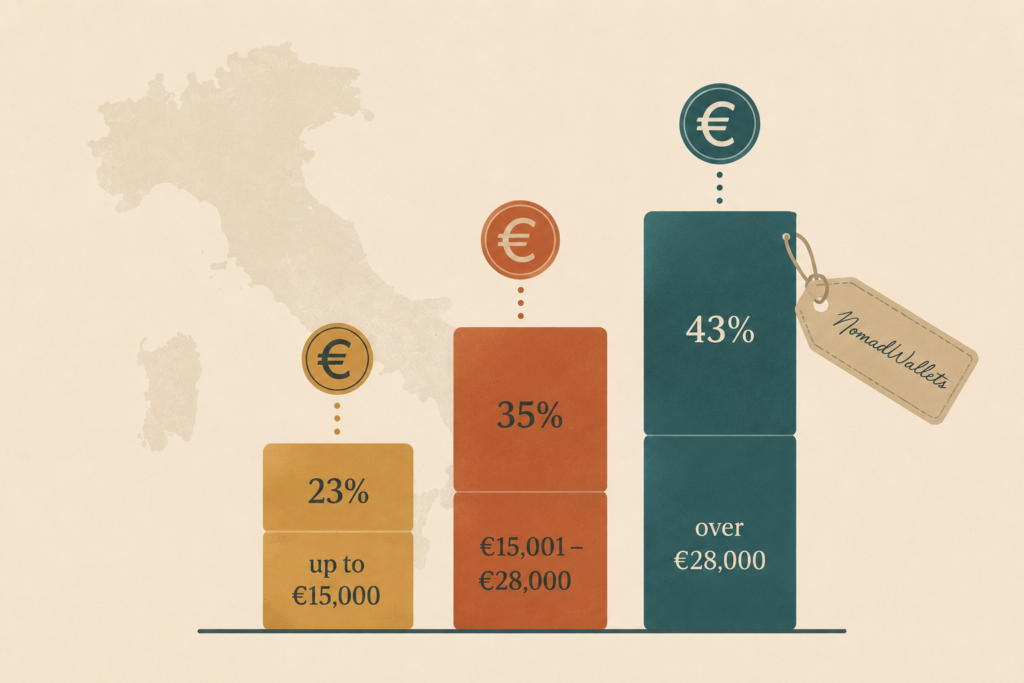 Visual breakdown of Italy's IRPEF progressive tax brackets for 2026