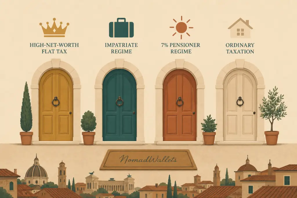 Comparison illustration of Italy's special tax regimes for expats