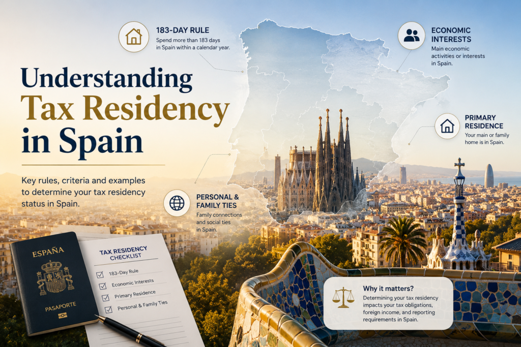Understanding tax residency in Spain with the 183-day rule, economic interests, primary residence, and family ties