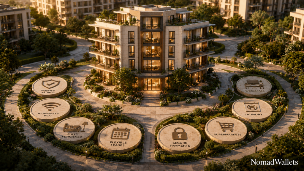 Best Digital Nomad Accommodation Websites (2026): Find Apartments Abroad 6 Features of the best digital nomad accommodation including WiFi, furnished apartments and flexible leases