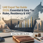 UAE Expat Tax Guide 2026 with Dubai skyline, transparent UAE map and tax icons