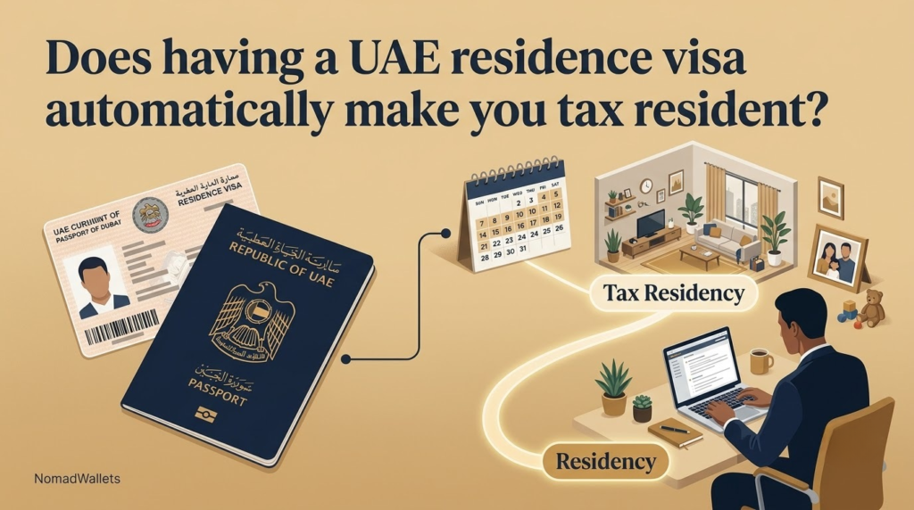 UAE residence visa does not automatically establish tax residency, with calendar, home, family and work factors shown