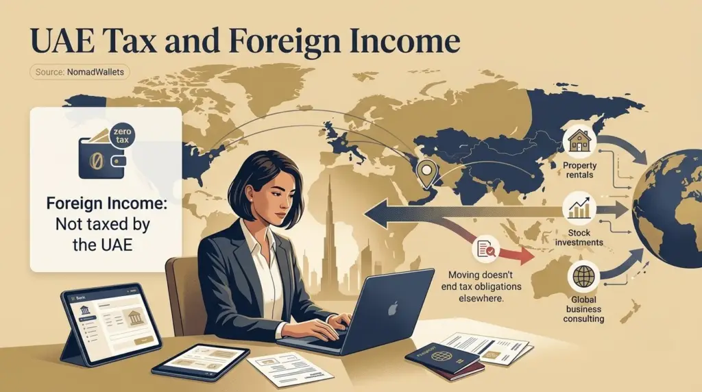 UAE tax and foreign income showing the UAE tax treatment of overseas income and possible tax obligations in another country